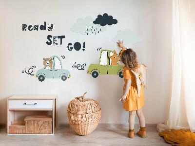 Wall sticker 80x108 Ready to go! Pastel animals in cars