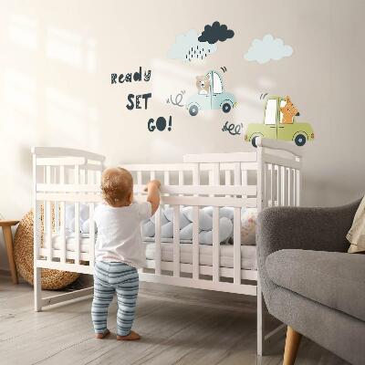 Wall sticker 80x108 Ready to go! Pastel animals in cars