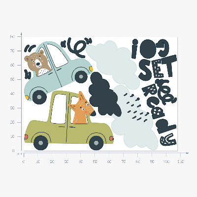 Wall sticker 80x108 Ready to go! Pastel animals in cars