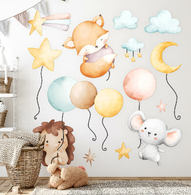 Wall sticker 80x138 Adorable boho animals with pastel balloons