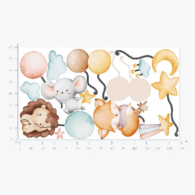 Wall sticker 80x138 Adorable boho animals with pastel balloons