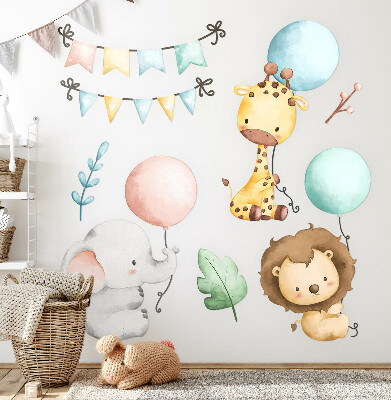 Wall sticker 80x122 Pastel cute animals with boho balloons
