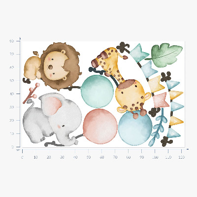 Wall sticker 80x122 Pastel cute animals with boho balloons