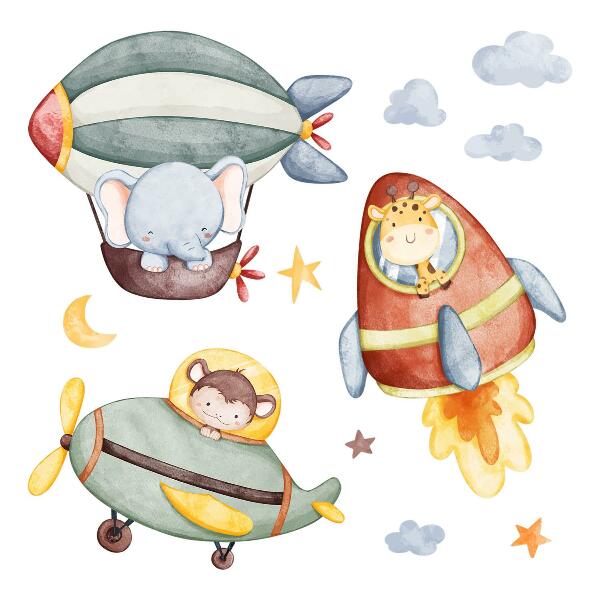 Wall sticker 80x121 Animal flights in a watercolor style