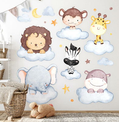 Wall sticker 80x109 Cute animals in pastel clouds