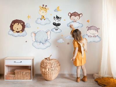 Wall sticker 80x109 Cute animals in pastel clouds
