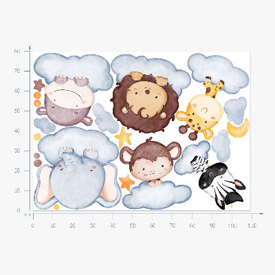 Wall sticker 80x109 Cute animals in pastel clouds