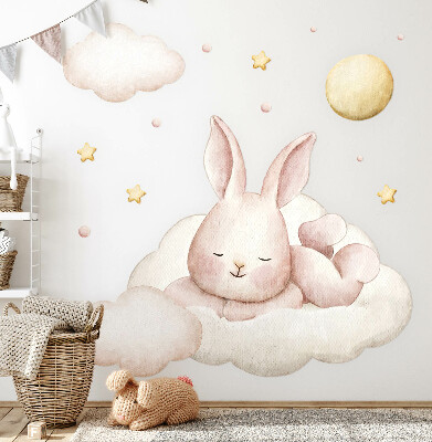 Wall sticker 80x69 Bunny on clouds and pastel watercolors
