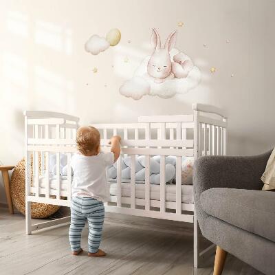 Wall sticker 80x69 Bunny on clouds and pastel watercolors