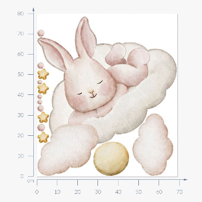 Wall sticker 80x69 Bunny on clouds and pastel watercolors