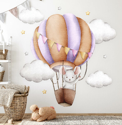 Wall sticker 80x94 A mouse's balloon journey in pastel clouds