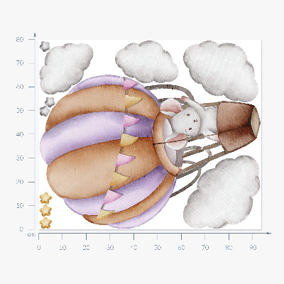 Wall sticker 80x94 A mouse's balloon journey in pastel clouds