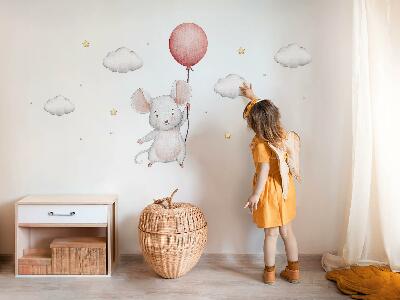 Wall sticker 80x142 Mouse with a balloon in the clouds, watercolor pastels