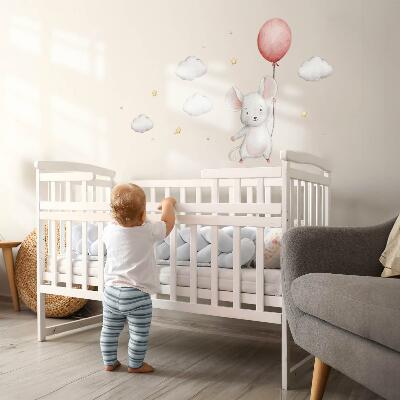 Wall sticker 80x142 Mouse with a balloon in the clouds, watercolor pastels