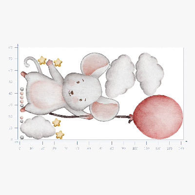 Wall sticker 80x142 Mouse with a balloon in the clouds, watercolor pastels
