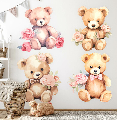 Wall sticker 80x103 Teddy bears with flowers in a watercolor style