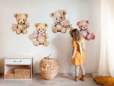 Wall sticker 80x103 Teddy bears with flowers in a watercolor style