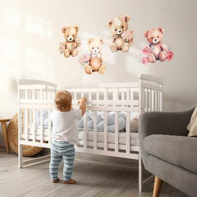 Wall sticker 80x103 Teddy bears with flowers in a watercolor style