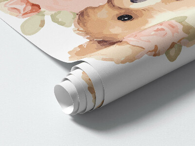 Wall sticker 80x103 Teddy bears with flowers in a watercolor style