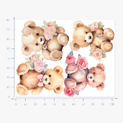 Wall sticker 80x103 Teddy bears with flowers in a watercolor style