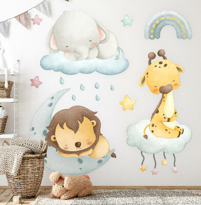 Wall sticker 80x121 Cute animals in a pastel sky