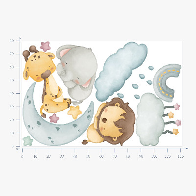 Wall sticker 80x121 Cute animals in a pastel sky