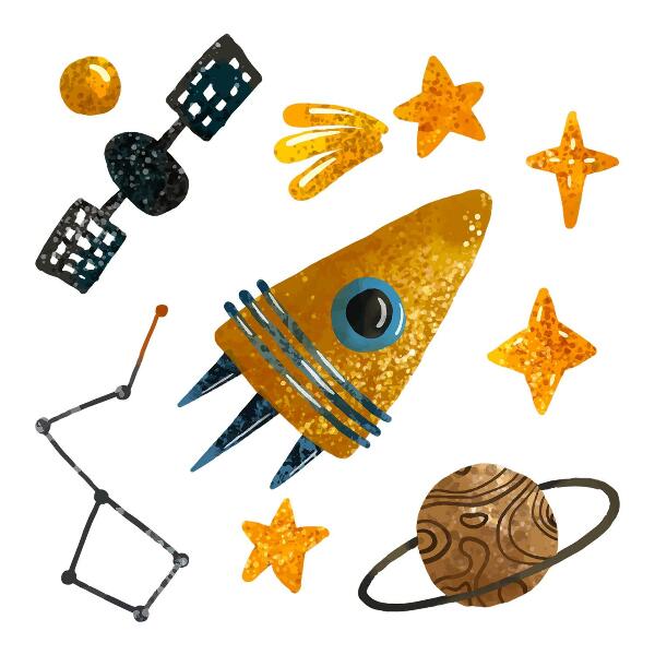 Wall sticker 80x115 Rocket illustrations of planets and stars in space