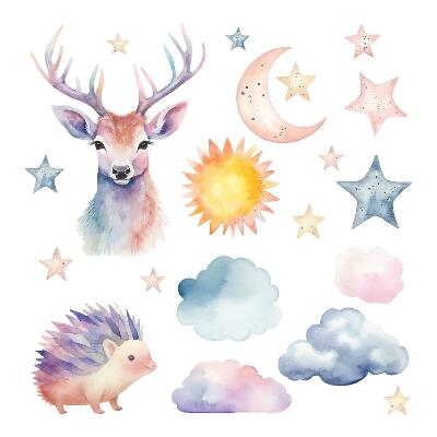Wall sticker 80x88 Pastel watercolor animals and sky