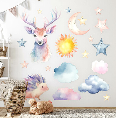 Wall sticker 80x88 Pastel watercolor animals and sky