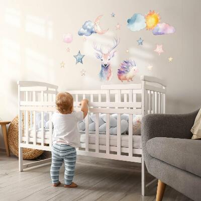 Wall sticker 80x88 Pastel watercolor animals and sky