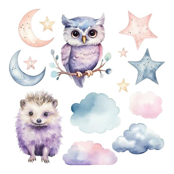 Wall sticker 80x106 Animals in the pastel magic of the night sky