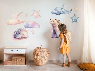 Wall sticker 80x143 Cute animals under the night sky in watercolor style