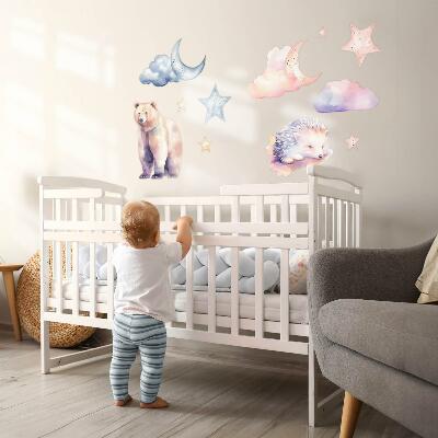 Wall sticker 80x143 Cute animals under the night sky in watercolor style