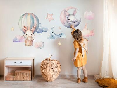 Wall sticker 80x106 Rabbits in pastel sky with balloon at night