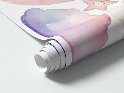 Wall sticker 80x106 Rabbits in pastel sky with balloon at night