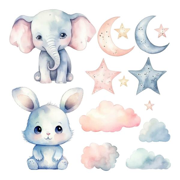 Wall sticker 80x138 Cute animals in the pastel night sky