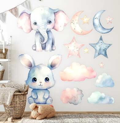 Wall sticker 80x138 Cute animals in the pastel night sky