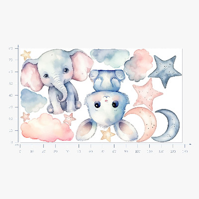 Wall sticker 80x138 Cute animals in the pastel night sky