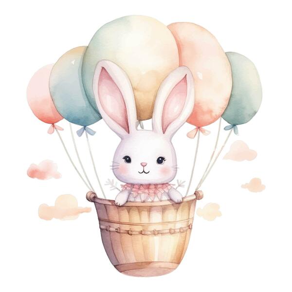 Wall sticker 80x84 Bunny with balloons in watercolor shades