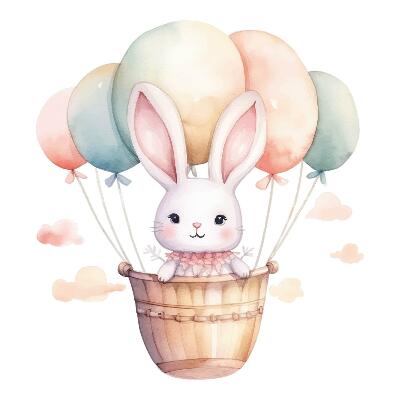 Wall sticker 80x84 Bunny with balloons in watercolor shades