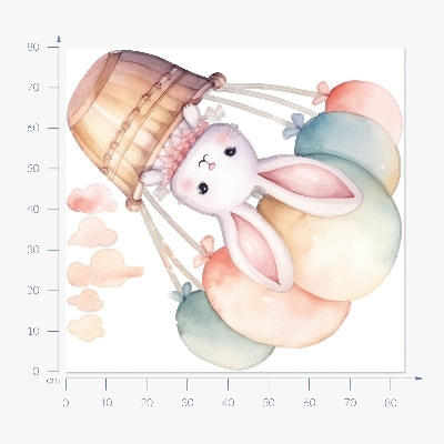 Wall sticker 80x84 Bunny with balloons in watercolor shades