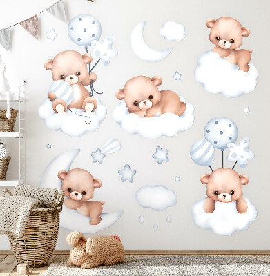 Wall sticker 80x141 Sweet teddy bears in clouds in pastel shades