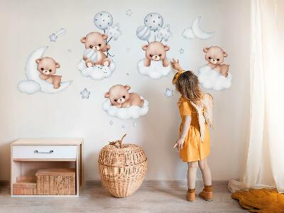 Wall sticker 80x141 Sweet teddy bears in clouds in pastel shades