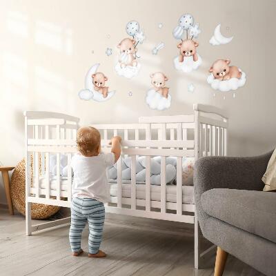 Wall sticker 80x141 Sweet teddy bears in clouds in pastel shades