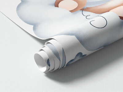 Wall sticker 80x141 Sweet teddy bears in clouds in pastel shades