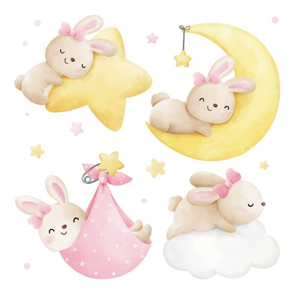 Wall sticker 80x118 Bunnies in the night sky watercolor pastel