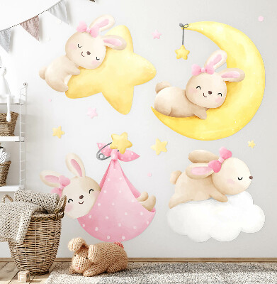 Wall sticker 80x118 Bunnies in the night sky watercolor pastel