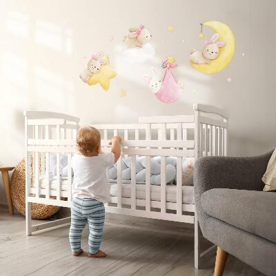 Wall sticker 80x118 Bunnies in the night sky watercolor pastel