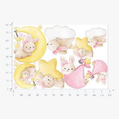 Wall sticker 80x118 Bunnies in the night sky watercolor pastel