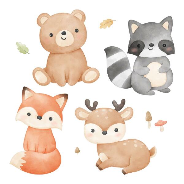 Wall sticker 80x102 Forest animals in a pastel watercolor aesthetic
